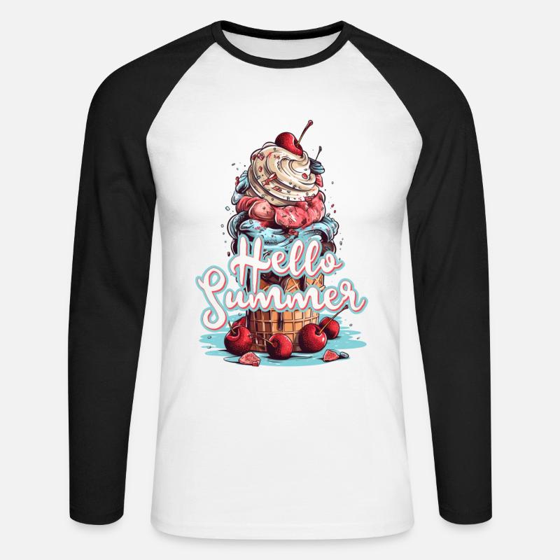 Hello Summer Eis Eiscreme Eisdiele - Unisex Baseballshirt langarm - Weiß/Schwarz