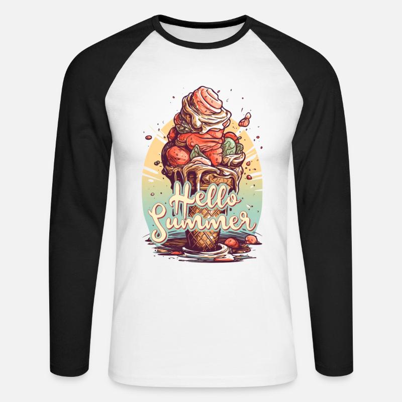 Hello Summer Eis Eiscreme Eisdiele - Unisex Baseballshirt langarm - Weiß/Schwarz