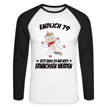 79 Geburtstag Positive Sprüche Zum 79 geburtstag - Unisex Baseballshirt langarm - Weiß/Schwarz - Vorne - Nik (191cm)