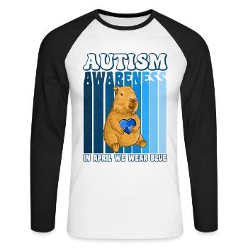 Capybara Autism Awareness - Unisex Long Sleeve Baseball T-Shirt - white/black - Front - Nik (191cm)