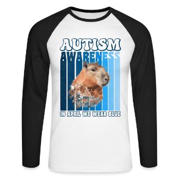 Capybara Sensibilisation à l’autisme - T-shirt baseball manches longues Homme - blanc/noir - Devant - Nik (191cm)