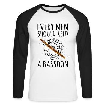 Basson pour basson anches et bassoniste - T-shirt baseball manches longues Homme - blanc/noir - Devant - Nik (191cm)