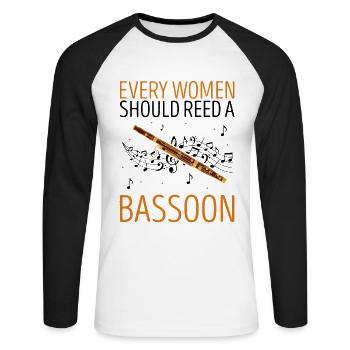 Fagottist für Fagottorchester und Fagottist - Unisex Baseballshirt langarm - Weiß/Schwarz - Vorne - Nik (191cm)