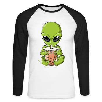 Boba Tea Alien Bubble Tea - Unisex Baseballshirt langarm - Weiß/Schwarz - Vorne - Nik (191cm)