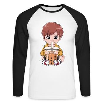 Boba Tea Junge Bubble Tea - Unisex Baseballshirt langarm - Weiß/Schwarz - Vorne - Nik (191cm)