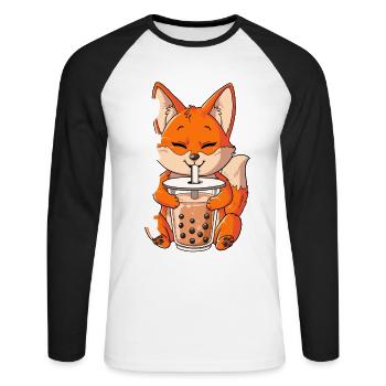Boba Tea Fuchs Bubble Tea - Unisex Baseballshirt langarm - Weiß/Schwarz - Vorne - Nik (191cm)