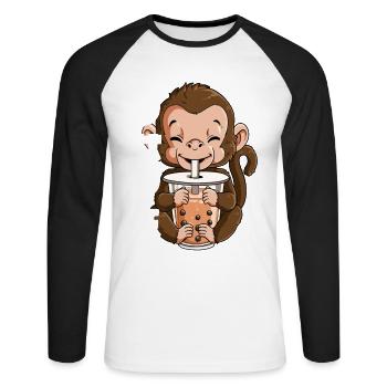 Boba Tea Affe Bubble Tea - Unisex Baseballshirt langarm - Weiß/Schwarz - Vorne - Nik (191cm)