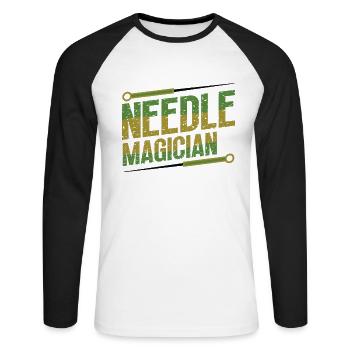 Magicien de l’aiguille, acupuncteur - T-shirt baseball manches longues Homme - blanc/noir - Devant - Nik (191cm)