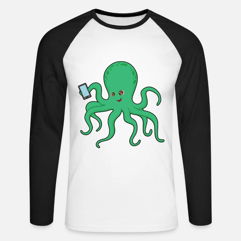 Krake Handy - Unisex Baseballshirt langarm - Weiß/Schwarz