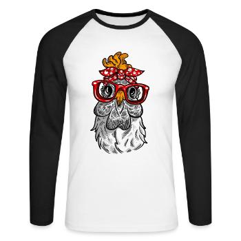 Mère Poulet Rétro Poule Design - T-shirt baseball manches longues Homme - blanc/noir - Devant - Nik (191cm)
