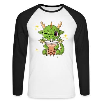 Bubble Tea Dragon Boba Tea Bobaholic - T-shirt baseball manches longues Homme - blanc/noir - Devant - Nik (191cm)