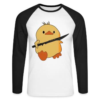 funny duck with sword - katana - Unisex Long Sleeve Baseball T-Shirt - white/black - Front - Nik (191cm)