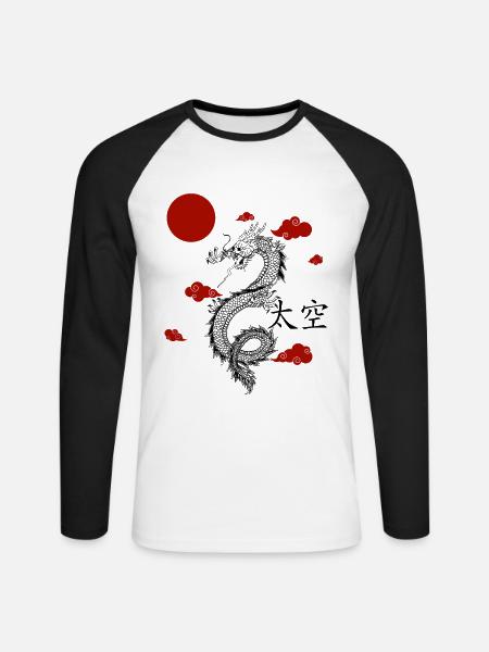 Japanese Aesthetic Chinesischer Drachen Tattoo - Unisex Baseballshirt langarm - Weiß/Schwarz