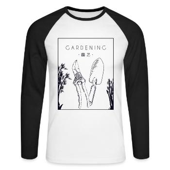 Jardinage Jardin de jardins familiaux chinois Hanzi Horticulture - T-shirt baseball manches longues Homme - blanc/noir - Devant - Nik (191cm)