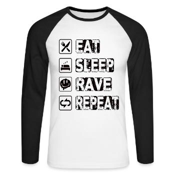 Eat Sleep Rave Repeat - Unisex Baseballshirt langarm - Weiß/Schwarz - Vorne - Nik (191cm)