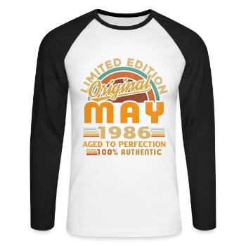Mai 1986 Vintage Nées En Mai 1986 Anniversaire - T-shirt baseball manches longues Homme - blanc/noir - Devant - Nik (191cm)