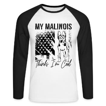 My Malinois Thinks I'm Police Dog Malinois Lover - Unisex Long Sleeve Baseball T-Shirt - white/black - Front - Nik (191cm)