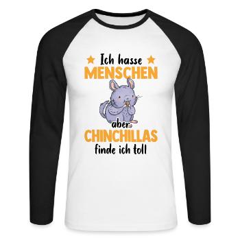 Chinchilla finde ich toll Nagetier Wollmaus - Unisex Baseballshirt langarm - Weiß/Schwarz - Vorne - Nik (191cm)