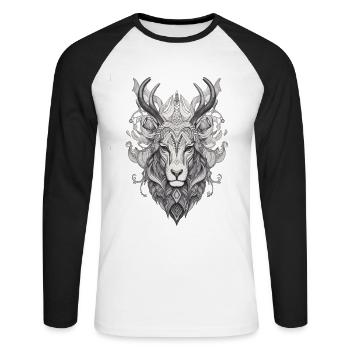 Wild Abstrakt linie Hirsch Tier Design - Unisex Baseballshirt langarm - Weiß/Schwarz - Vorne - Nik (191cm)