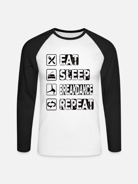 Manger Sommeil Breakdance Répéter - T-shirt baseball manches longues Homme - blanc/noir