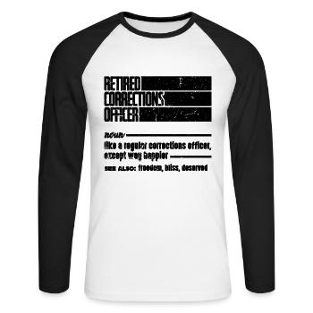 Un agent correctionnel à la retraite comme un gardien de prison - T-shirt baseball manches longues Homme - blanc/noir - Devant - Nik (191cm)