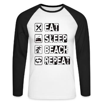 Eat Sleep Beach Repeat - Unisex Baseballshirt langarm - Weiß/Schwarz - Vorne - Nik (191cm)
