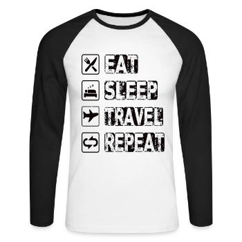 Eat Sleep Travel Repeat - Unisex Long Sleeve Baseball T-Shirt - white/black - Front - Nik (191cm)