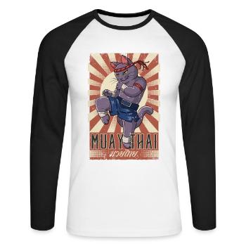 Muay Thai - Unisex Baseballshirt langarm - Weiß/Schwarz - Vorne - Nik (191cm)