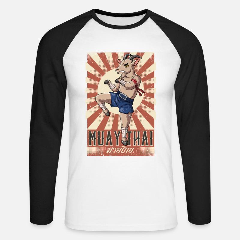 Muay Thai - Unisex Baseballshirt langarm - Weiß/Schwarz