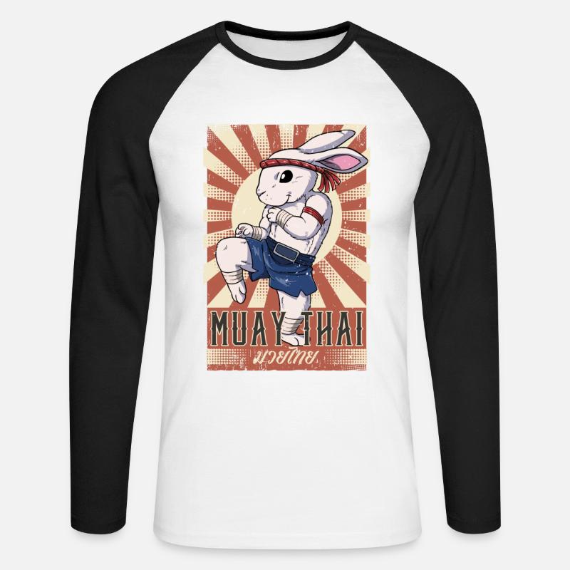 Muay Thai - Unisex Baseballshirt langarm - Weiß/Schwarz