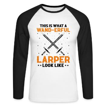 Larping for fantasy role-playing games and sword fights - Unisex Long Sleeve Baseball T-Shirt - white/black - Front - Nik (191cm)