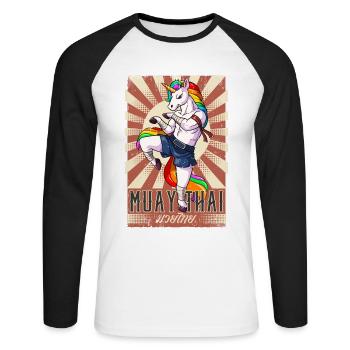 Muay Thai - Unisex Baseballshirt langarm - Weiß/Schwarz - Vorne - Nik (191cm)