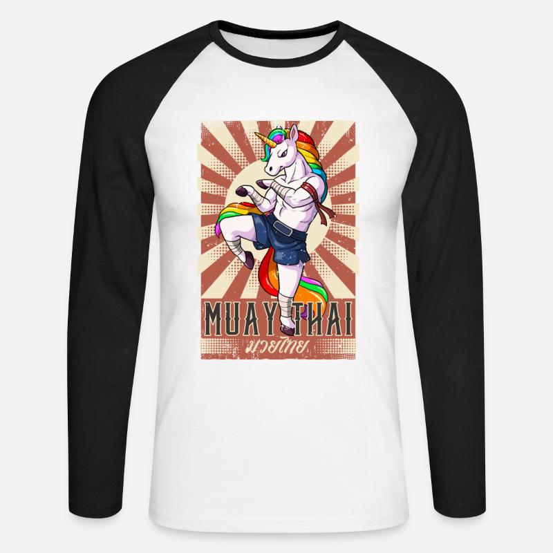 Muay Thai - Unisex Baseballshirt langarm - Weiß/Schwarz