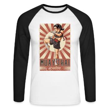 Muay Thai - Unisex Baseballshirt langarm - Weiß/Schwarz - Vorne - Nik (191cm)