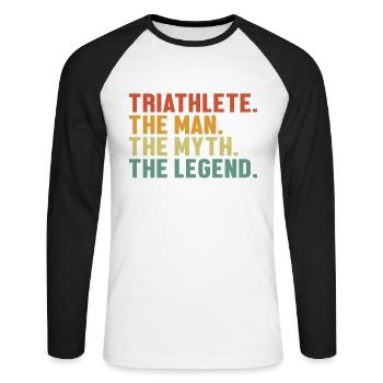 Triathlete Man Myth Legend Training Triathlon Bike - Unisex Long Sleeve Baseball T-Shirt - white/black - Front - Nik (191cm)