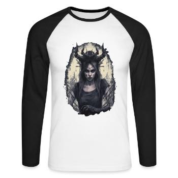 Seduction Girl Devil Evil Goth Gothic Dark - Unisex Long Sleeve Baseball T-Shirt - white/black - Front - Nik (191cm)