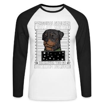 Rottweiler Stalker drôle de dicton - T-shirt baseball manches longues Homme - blanc/noir - Devant - Nik (191cm)