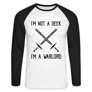 Schwertkampf für Live-Action-Rollenspiele und Larp - Unisex Baseballshirt langarm - Weiß/Schwarz - Vorne - Nik (191cm)