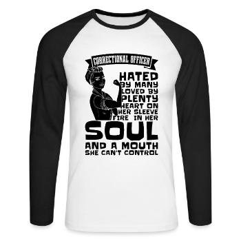 Correctional Officer Hated By Many Police Officers - Unisex Long Sleeve Baseball T-Shirt - white/black - Front - Nik (191cm)
