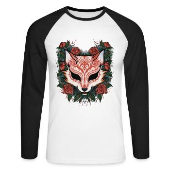 Kitsune Fuchs Geist Maske Ästhetik Shinobi Dämon - Unisex Baseballshirt langarm - Weiß/Schwarz - Vorne - Nik (191cm)