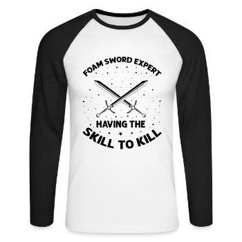 Fantasy role-playing game quote for sword fighting - Unisex Long Sleeve Baseball T-Shirt - white/black - Front - Nik (191cm)