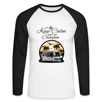 Camper Wohnmobil Spruch-Keep Calm and go campen - Unisex Baseballshirt langarm - Weiß/Schwarz - Vorne - Nik (191cm)