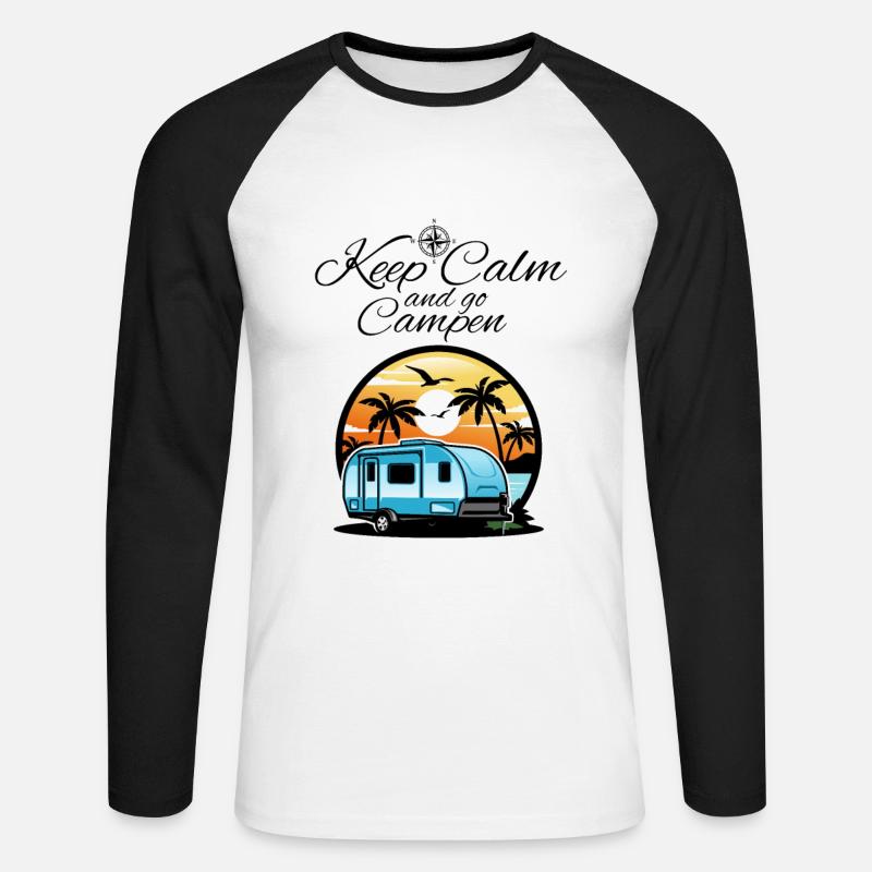 Camper Wohnwagen Spruch-Keep Calm and go campen - Unisex Baseballshirt langarm - Weiß/Schwarz