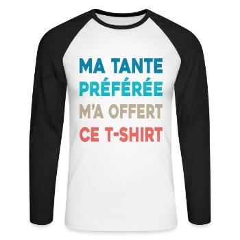 Joyeux Anniversaire à Mon Neveu ou Nièce Cadeau - T-shirt baseball manches longues Homme - blanc/noir - Devant - Nik (191cm)