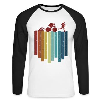 Rétro Training Triathlon Vélo Triathlète Pro - T-shirt baseball manches longues Homme - blanc/noir - Devant - Nik (191cm)