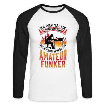 Amateurfunker war mal jung Hobbyfunker - Unisex Baseballshirt langarm - Weiß/Schwarz - Vorne - Nik (191cm)