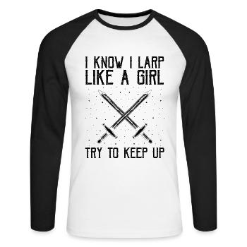 Schwertkampf für Live-Action-Rollenspiele und Larp - Unisex Baseballshirt langarm - Weiß/Schwarz - Vorne - Nik (191cm)
