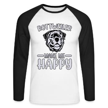 Rottweiler me rend heureux - T-shirt baseball manches longues Homme - blanc/noir - Devant - Nik (191cm)