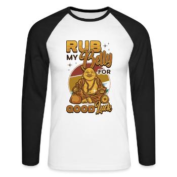 Rub My Belly For Good Luck, Funny Buddha - Unisex Baseballshirt langarm - Weiß/Schwarz - Vorne - Nik (191cm)