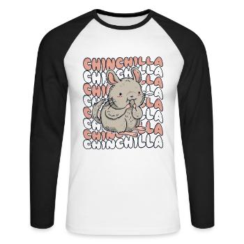 Chinchilla Langhaar Kurzschwanz Langschwanz - Unisex Baseballshirt langarm - Weiß/Schwarz - Vorne - Nik (191cm)